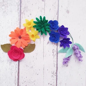 Rainbow Felt Flower Kit, Die Cut Felt Flowers, 3D Roll Up Flowers - Picture 1 of 11