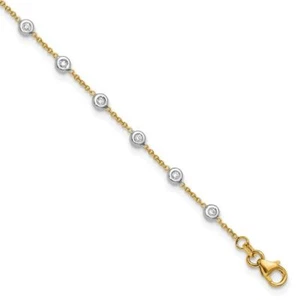18K Solid Two Tone Gold Diamond Stations Tennis Bracelet - Picture 1 of 12
