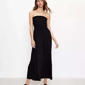Ann Taylor Loft trägerloses Maxikleid mit Kordelzug - Größe XL - schwarz - Bild 1 von 11