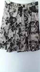 Aidan Mattox Sz 8 Black/White Floral Skirt Lined W/Deep Pockets - Picture 1 of 9