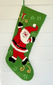 32" Giant Santa Christmas Stocking Thick Knit Felt Green - Picture 1 of 10