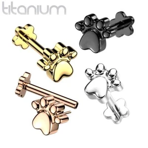 Titanium Threadless Flower Back Cartilage Monroe Stud With Paw Top - Picture 1 of 6