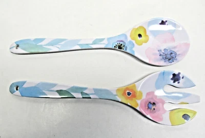 Floral Pattern Salad Serving Utensils - 13" Fork and  Spoon Set (697) - Image 1 of 3