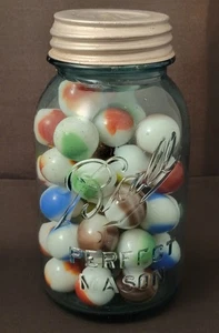 Lot of 50 Vintage Glass Marbles in a Ball Perfect Mason Jar - Picture 1 of 17
