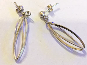 Sterling silver modernist 40 mms drop earrings - Picture 1 of 6