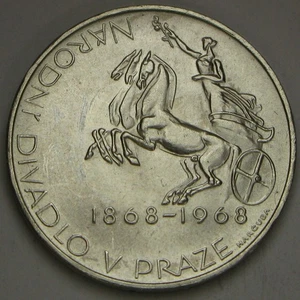 CZECHOSLOVAKIA 10 Korun 1968 - Silver 0.5 - Prague National Theater - aUNC -509* - Picture 1 of 2