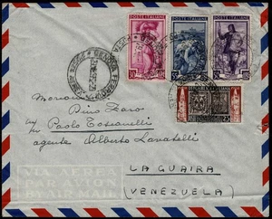 1952 AEROGRAMMA DA GENOVA A LA GUAIRA 3 VALORI ITALIA AL LAVORO + L. 25 MODENA - Imagen 1 de 2