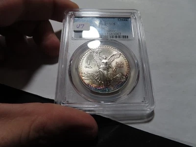 U7 Mexico 1994 Silver Libertad 1 Onza PCGS MS-65 Rainbow Toning - Image 1 of 2