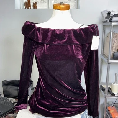 Vestido Vaina Calvin Klein Borgoña Terciopelo Fuera del Hombro Manga Larga Talla 12 Foto 1 de 4