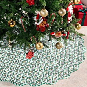 45 Zoll Weihnachtsbaum Rock Vintage grün Blumen Blockdruck Baumröcke mit S - Bild 1 von 12