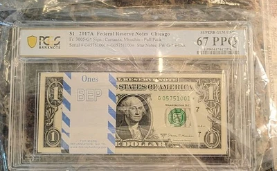 2017A (100) FULL PACK CONSECUTIVE STAR NOTES $1  PCGS SUPERB GEM UNC 67 PPQ - Image 1 of 2