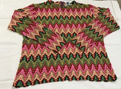 Retro Vintage 60’s 70’s Colorful Blouse Top Zig Zag Pattern Retro Funky L - Image 1 of 4