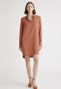 Quince Dress Vintage Wash Tencel Roll Sleeve Tunic Shirt Terracotta Small - Picture 1 of 13