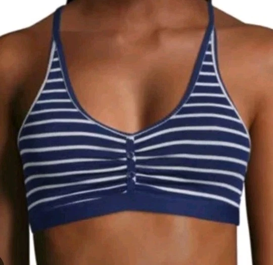 Paquete de 2 sujetadores deportivos Flirtitude Bralette talla XL suaves acanalados azul marino a rayas Foto 1 de 4