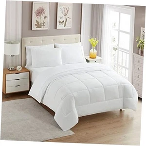 5 Piece Comforter Set Bag Solid Color All Season Soft Down Twin XL White - Picture 1 of 7