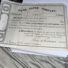 Post Civil War 1873 Union Paper Company of New Boston Signed Stock Certificate
