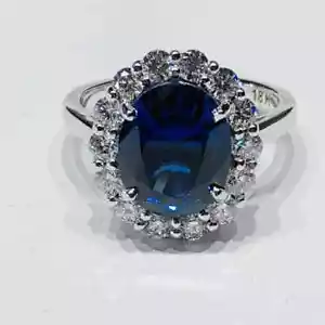 3.94 Ct Oval Cut Natural Sapphire & Diamond Wedding Ring 925 Sterling Silver 7 6 - Picture 1 of 8