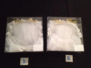 Sugar Plum Communion Flower Girl White Veil Pearl Flower Bow Tulle Wreath Halo - Picture 1 of 11