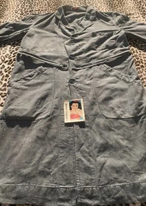 FRENCH 1930s MEN FACTORY/LAB/WORK LONG COAT~GRAY & BLACK COTTON~MADE IN FRANCE~M - Picture 1 of 10