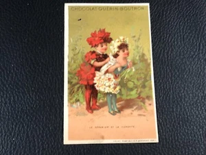 CHROMO CARD VALLET MINOT GERANIUM CLEMA CHOCOLAT GUERIN BOUTRON EPOQUE 1880 90 - Picture 1 of 2