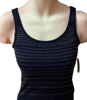 Mujer New York & Co. Camiseta sin mangas azul marino con pedrería talla S Foto 1 de 4