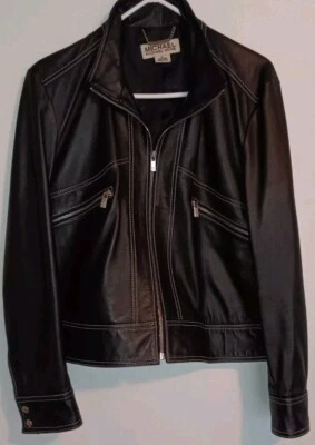 Michael Kors Womens Black Genuine Leather Jacket Zipper Size XL - Image 1 of 4