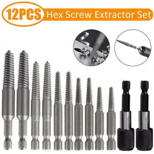 12Pcs Stud Screw Extractor Remover 1/4 Inch Hex Shank Damaged Bolt Easy Out Sets - Picture 1 of 7