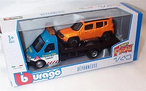 Flatbed Car Transporter + Jeep Renagade in Orange 1:43 scale burago New in Box - Picture 1 of 1