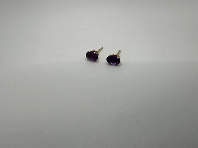 Vintage Gold Over Sterling Silver Amethyst Stud Earrings 6mm X 4mm JB6 - Image 1 of 4
