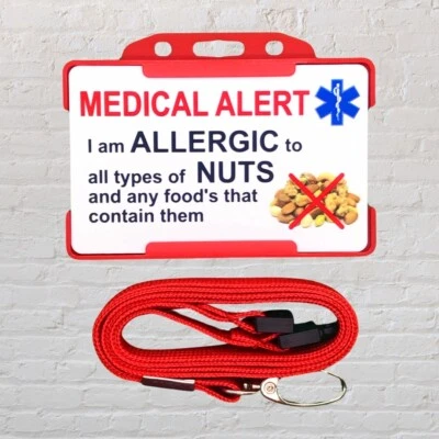 Nut Allergy Awareness Medical Alert - Hidden Disability Card And Lanyard