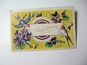 1910 "A Happy Birthday" with Swallows Postcard - Picture 1 of 2