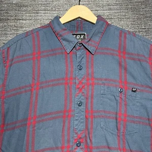 Fox Racing Shirt Men's 2XL Blue Plaid Short Sleeve Button Up - Picture 1 of 17
