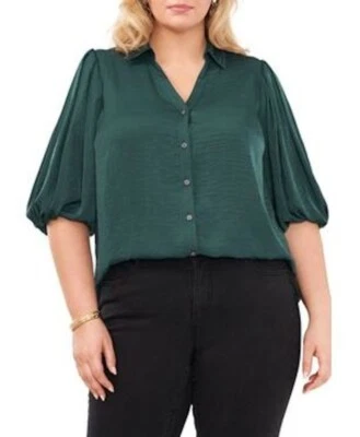NEW Plus Size 2X Vince Camuto ButtonFront RaglanBalloon Sleeve Blouse Forest $89 - Image 1 of 4