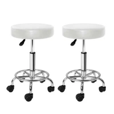 NNEDSZ 2X Salon Stool Swivel Round Barber Hair Bar Stools Hydraulic Lift White - Image 1 of 4