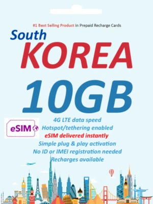 South Korea eSIM 10GB + 5G | 7-30 Days | LG U+ | Instant Delivery Prepaid - Image 1 of 2