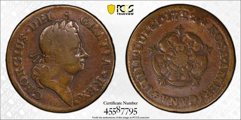 1722 Rosa Amer, UTILE, 1/2 P PCGS F Detail Damage Cover