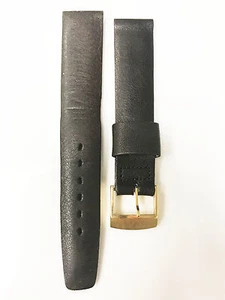 KIMTRON VINTAGE LEATHER BAND F-3476 17.5MM GOLD TONE STAINLESS STEEL BUCKLE NOS - Picture 1 of 3