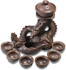 Chinese Dragon Tea Set Gongfu Lazy Teapot Made of Ceramic Unique Gift - Picture 1 of 10