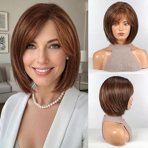 HAIRCUBE Short 12" Brown Blonde Bob Wig women synthetic fringe natural look gift - Picture 1 of 17