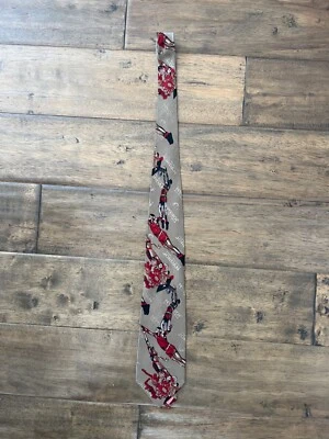 "Corbata Michael Jordan Baloncesto NBA Beige y Rojo 100% Seda Corbata 58""" Foto 1 de 3