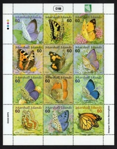 MARSHALL ISLANDS, SCOTT # 752, MNH SHEET OF 12 VARIOUS BUTTERFLIES, YEAR 2000 - Picture 1 of 1