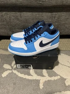 Size 10 - Jordan 1 Low UNC 2021 Black/University Blue/White FAST SHIPPING - Picture 1 of 6