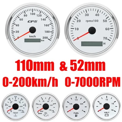 110mm GPS Speedometer 0-200km/h Tachometer 0-7000RPM Waterproof For Car Boat - Image 1 of 4