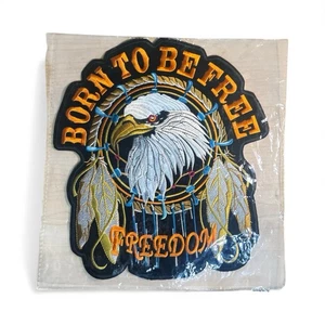 Large Embroidered Patch Biker Motorcycle Sew Iron on BORN TO BE FREE Eagle - Picture 1 of 5