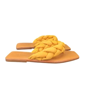 Schutz Cecily quadratische flache Zehenstegsandalen Freizeit geflochten Ringelblume gelb Damen 10B - Bild 1 von 9