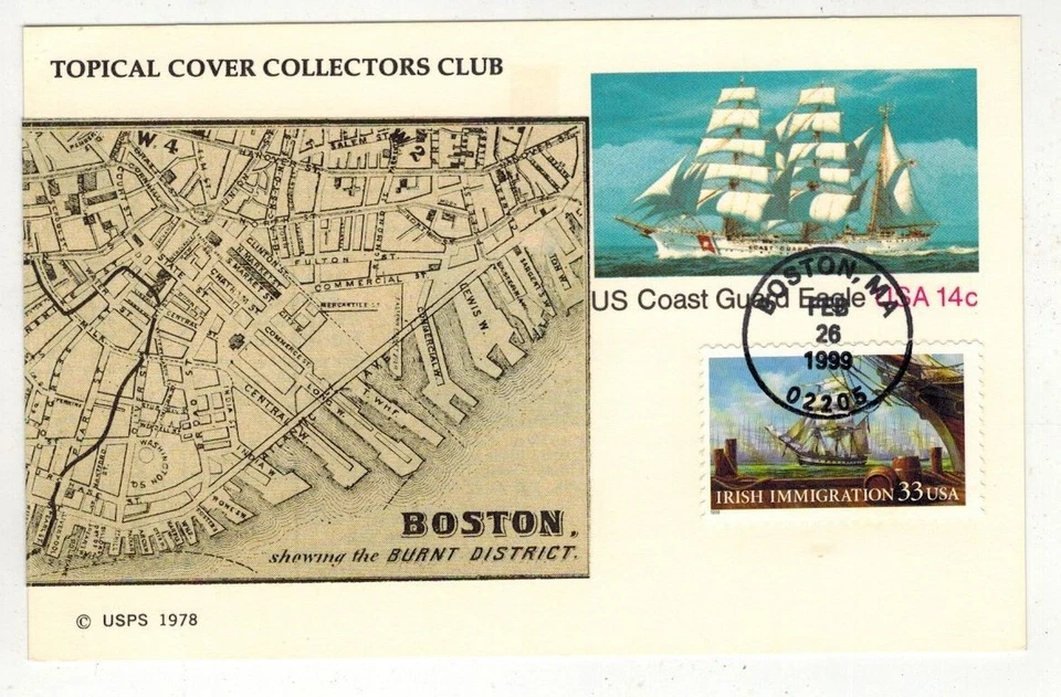 IRISH IMMIGRATION BOSTON MASS #3286 SCARCE FDC ON COAST GURAD EAGLE POSTAL CARD - Image 1 of 1