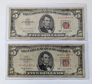 US Two, 1963, $5 United States Note, Red Seal - Picture 1 of 2