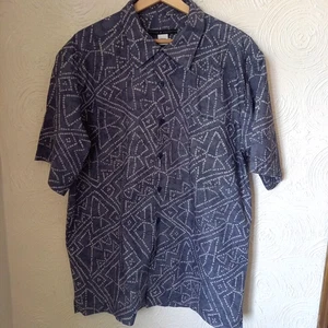 Peruvian Connection Mens Grey Short Sleeve Pima Cotton Shirt M/L Grey Blue Print - Picture 1 of 6