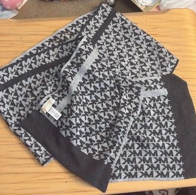 Michael Kors Knit Scarf Black/White MK Signature Logo Monogram 64”x10” NWOT - Image 1 of 3