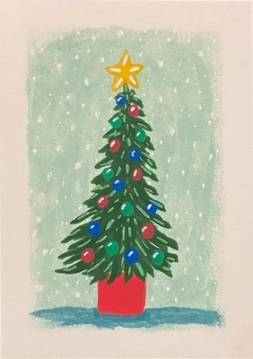 ACEO Оригинальная Рождественская Елка Зимняя Звезда Снег Подарок Живопись Произведение искусства ATC Мини Искусство - Изображение 1 из 2